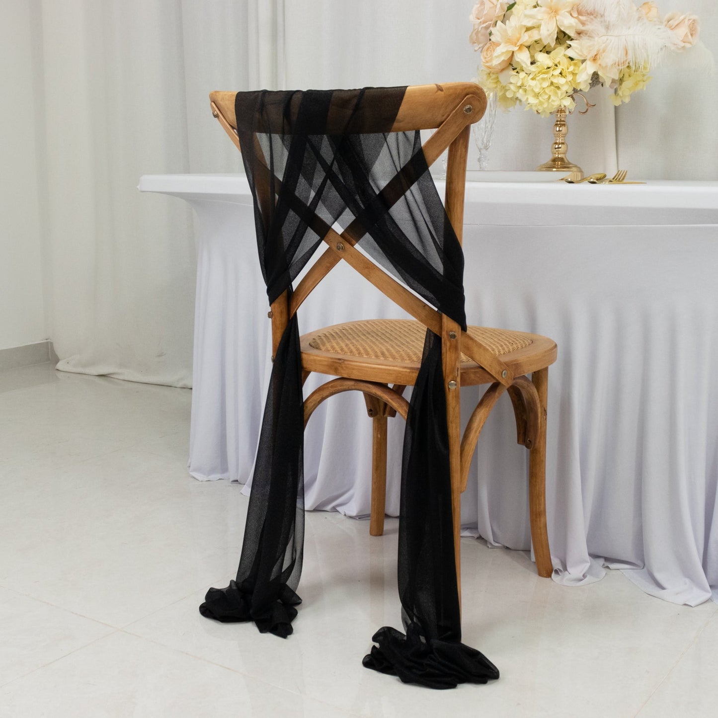 20-Pack Sheer Chair Drape Decor in Black â€“ 9ft Shimmer Sash, Wrinkle-Free