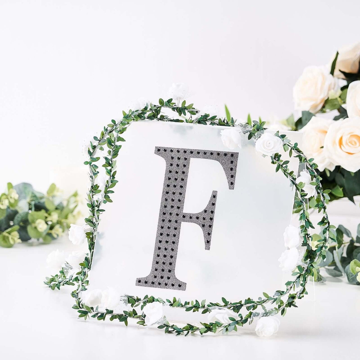 Decorative Rhinestone Alphabet "F" Letter Stickers, Glitter Adhesive Craft Letters Black DIY Sparkle Embellishments 8"