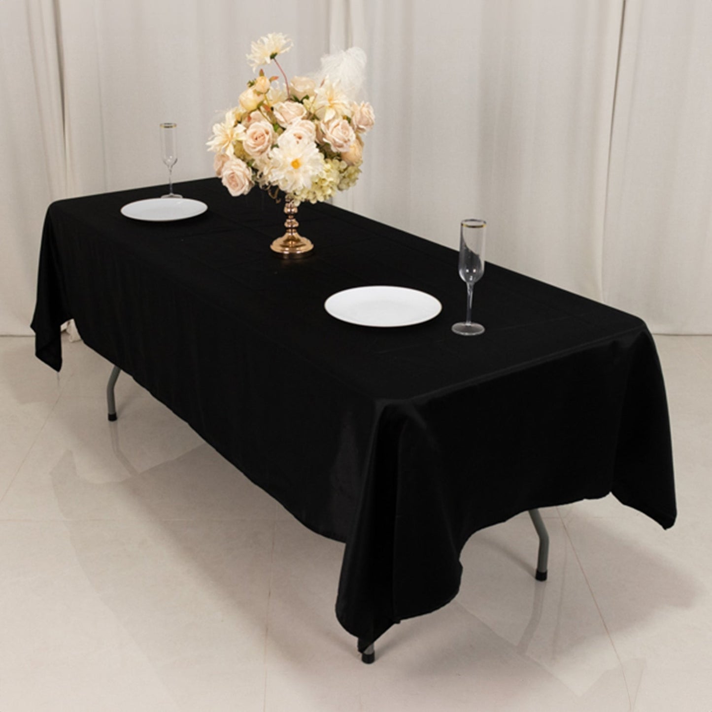 Lamour Satin 60"x102" Rectangle Tablecloth Black - Durable & Silky Soft Feel Table Cover for Weddings & Banquets
