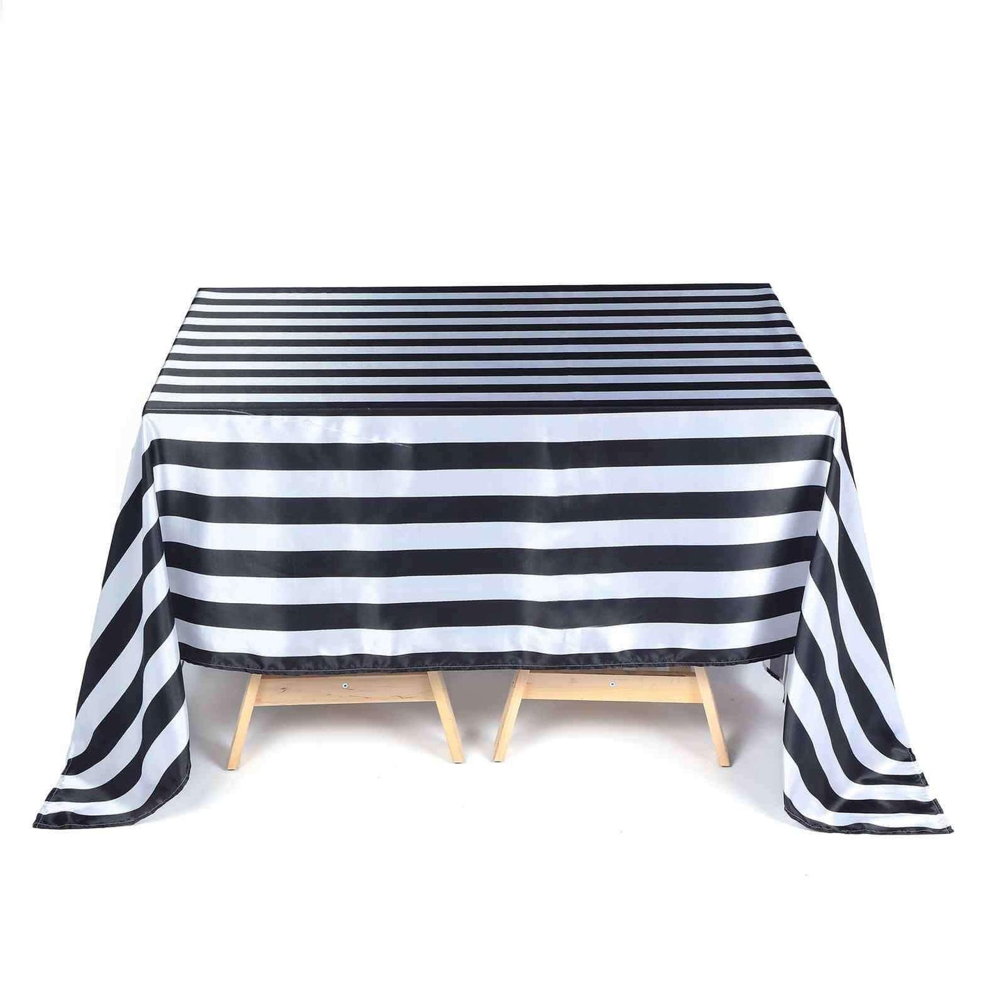 Satin 60"x102" Rectangle Tablecloth Black/White - Stripe Design with Stylish Smooth Finish Table Cover