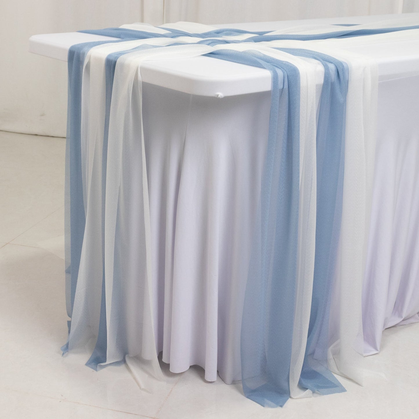 20-Pack 9ft Sheer Table Runners â€“ Dusty Blue/Ivory Shimmer Sheer Drapes, Wrinkle-Free