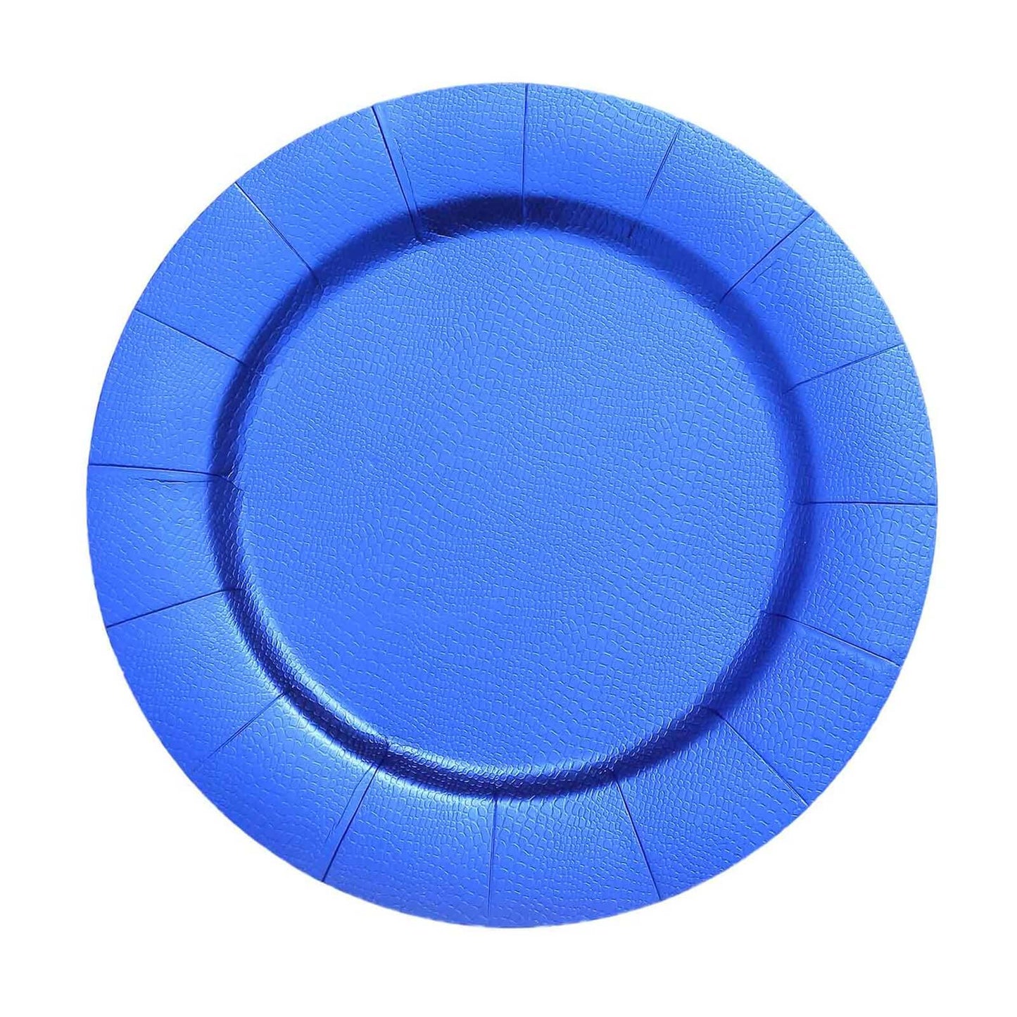 10-Pack Disposable Round Charger Plates in Royal Blue with Leathery Texture - Durable 1100GSM Cardboard Placemats 13"