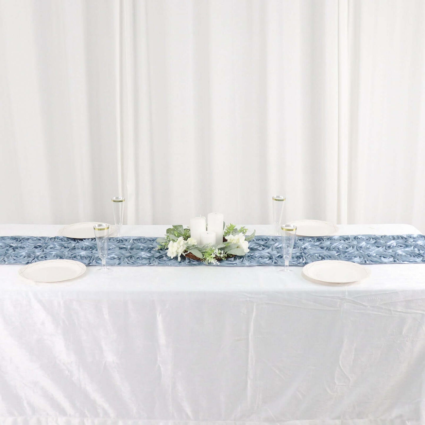 Rosette Satin 14"x108" Table Runner Dusty Blue - Grandiose Design