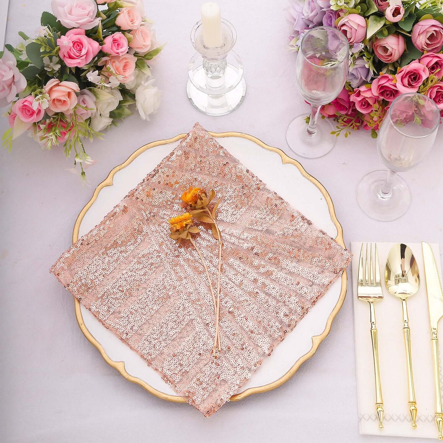 Sequin Napkins 20"x20" Blush - Diamond Pattern Reusable Napkin