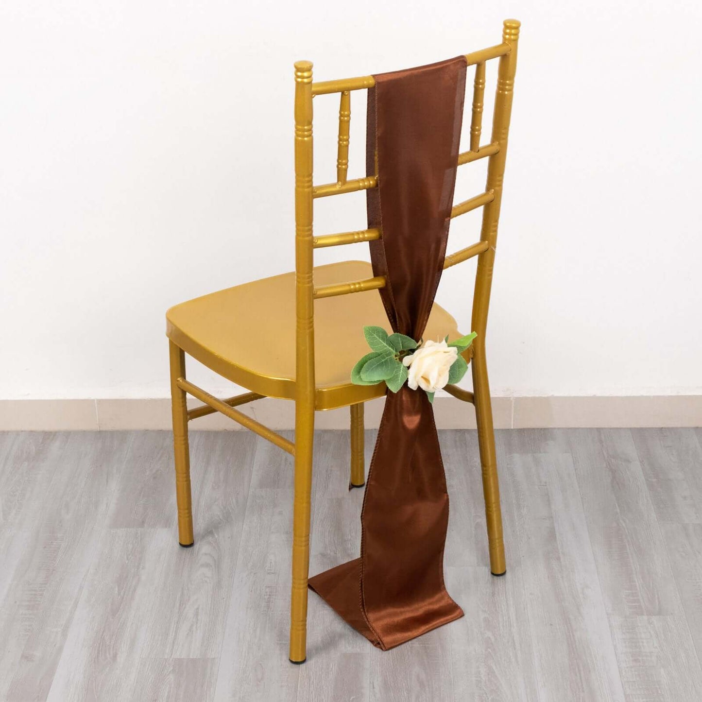 5 Pack Satin Chair Sashes Cinnamon Brown - Durable Chair Bows with Shiny Finish 6"x106"