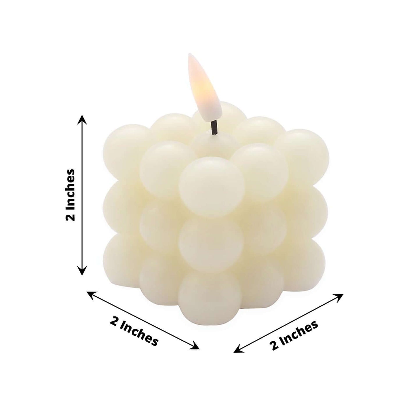 2-Pack LED Flameless Cube Candles Flickering Warm White Ivory - Battery Operated Bubble Design 2"