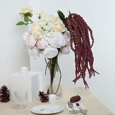 2 Pack Burgundy Artificial Amaranthus Flower Stem Spray and Ivy Leaves 32"