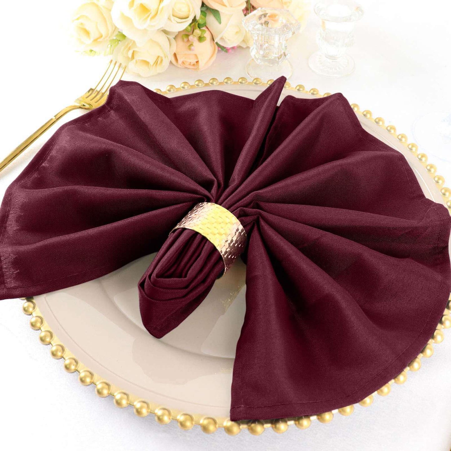 5 Pack Polyester 20"x20" Napkins Burgundy - Wrinkle Resistant & Easy Care Cloth Napkins