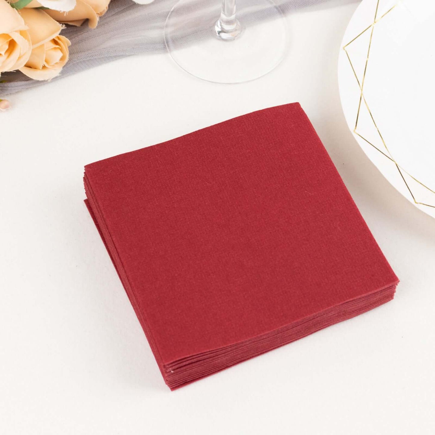 20 Pack Linen-Like Paper 5"x5" Napkins Burgundy - Highly Absorbent Airlaid Napkins