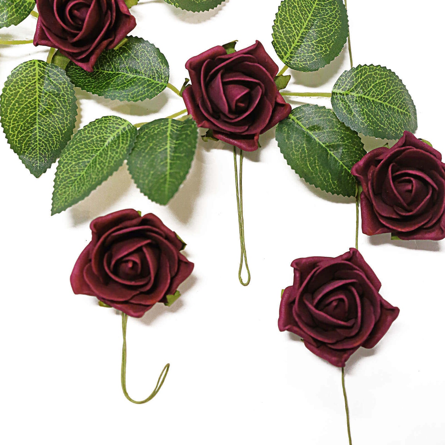 24 Roses 2" Burgundy Artificial Foam Flowers With Stem Wire and Leaves