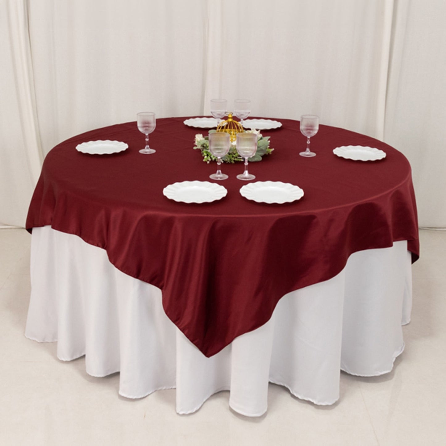 Lamour Satin 72"x72" Table Overlay Square Tablecloth Burgundy - Smooth Finish Table Topper
