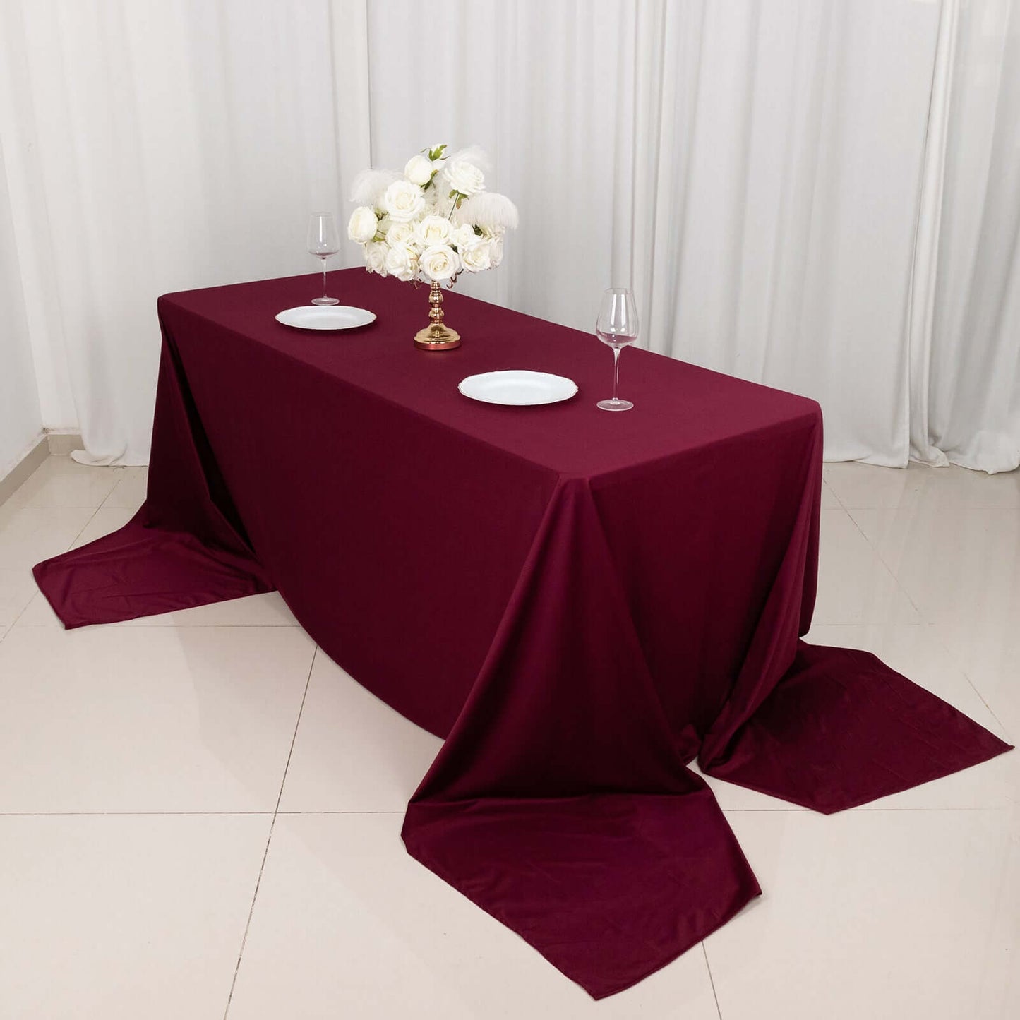 Scuba Rectangular 90"x156" Tablecloth Burgundy - Wrinkle Free, Stain Resistant & Seamless Table Cover