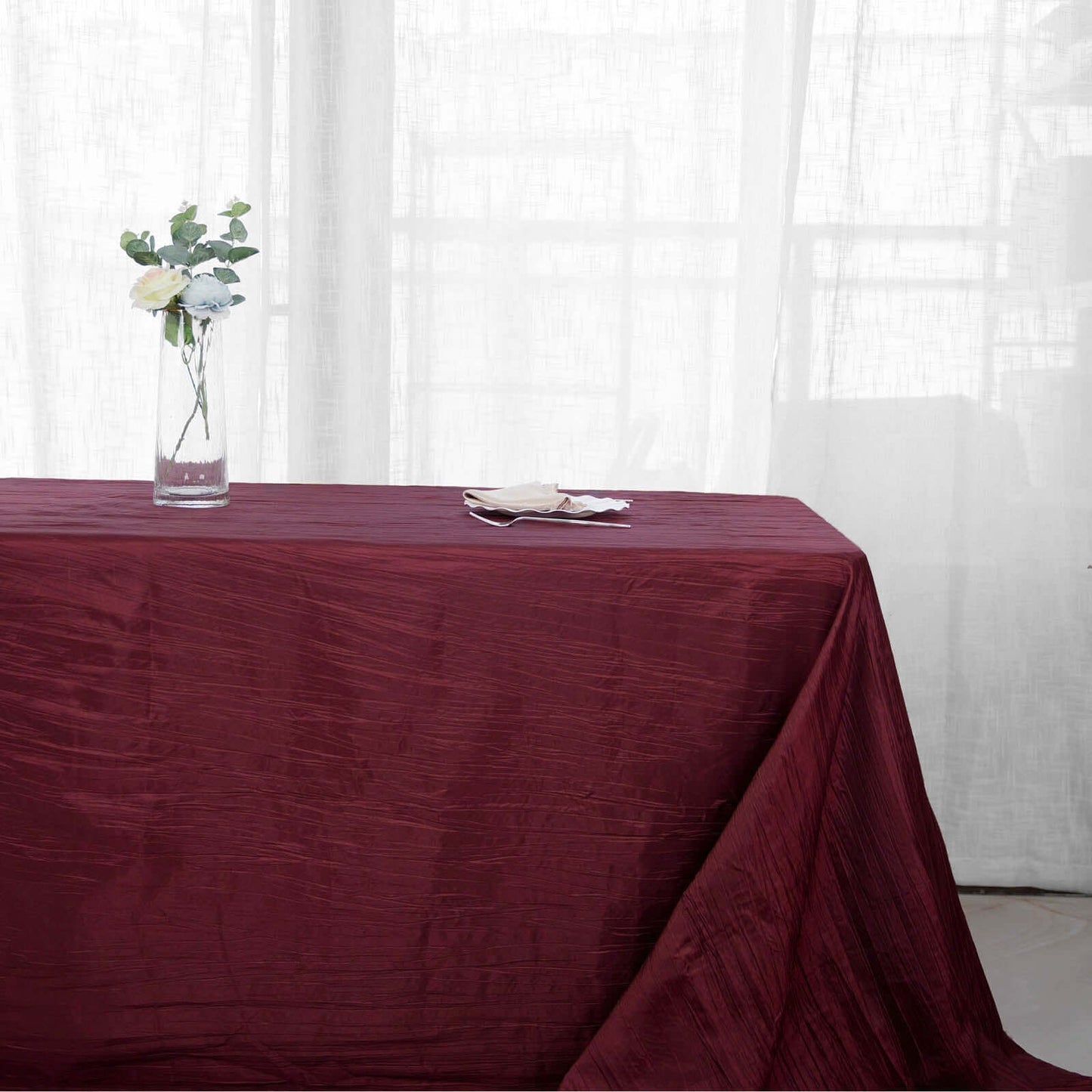 Taffeta 90"x156" Rectangle Tablecloth Burgundy - Accordion Crinkle Seamless Table Cover