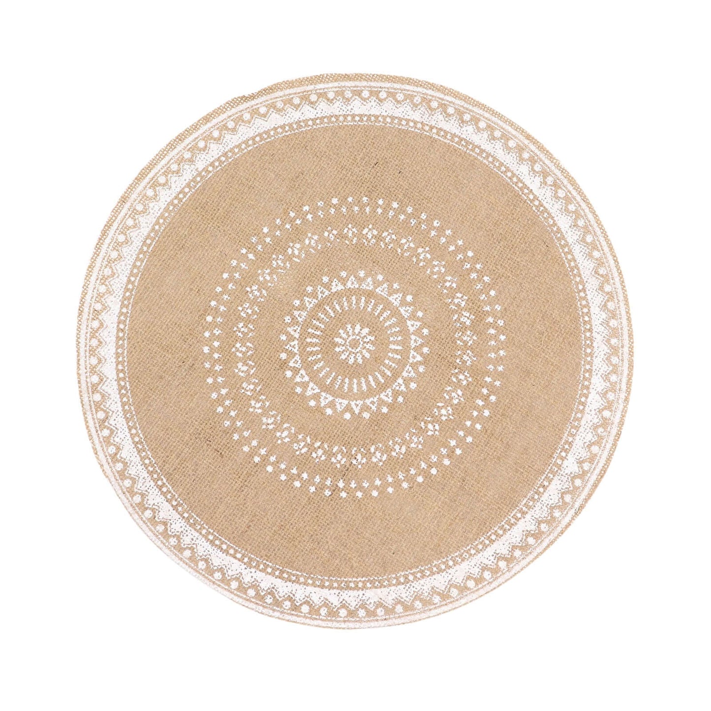 4-Pack Placemats Braided Design Natural Jute and White Round - Rustic Burlap Woven Table Mats 15"