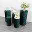 Set of 5 Hunter Emerald Green Crushed Velvet Cylinder Pedestal Stand Covers, Premium Pillar Prop Covers