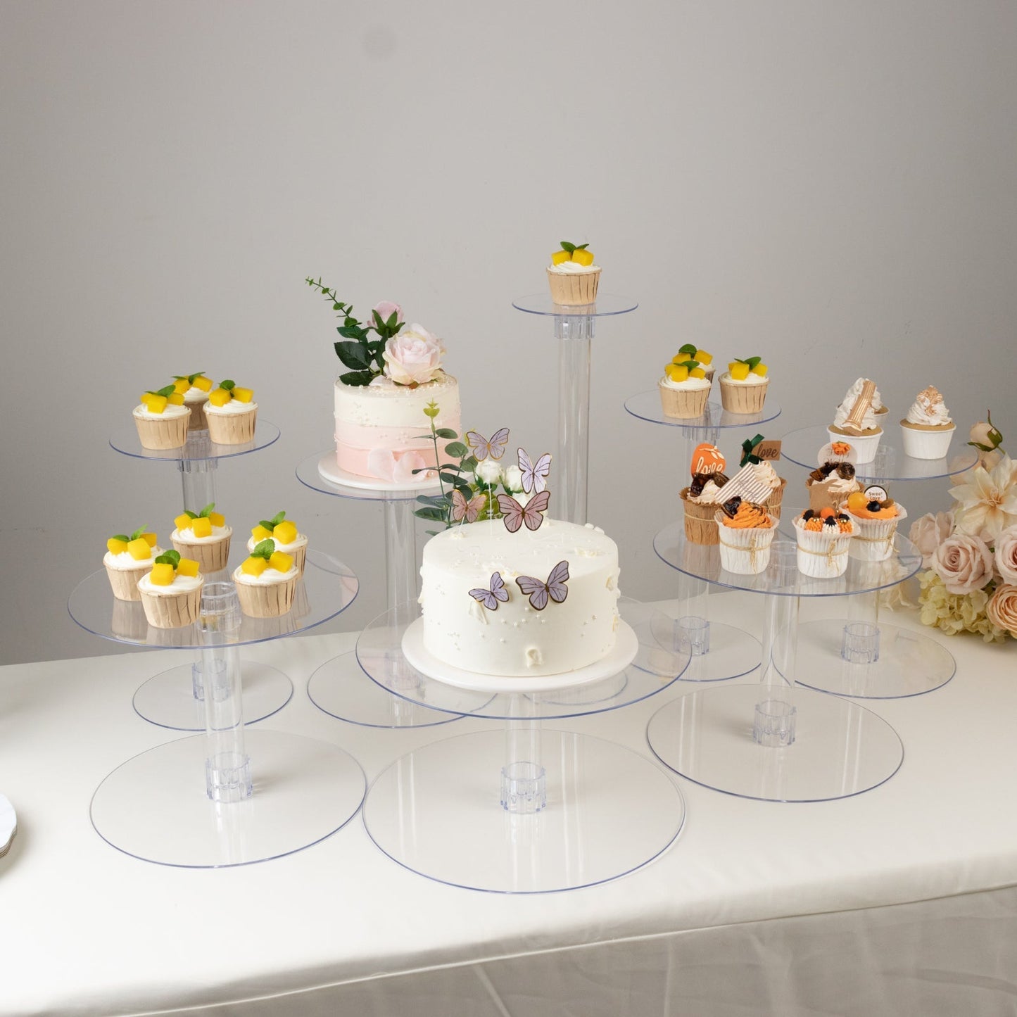 8-Tier Acrylic Cake Stand Set Clear - Assorted Sizes for Buffet Party Tables