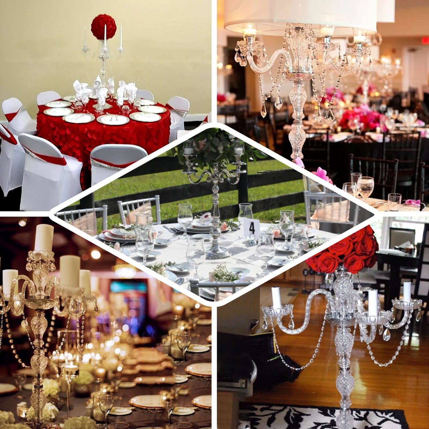 4-Arm Crystal Chandelier Candelabra Silver Metal - Sophisticated Taper Candlestick Holder Table Centerpiece 35"