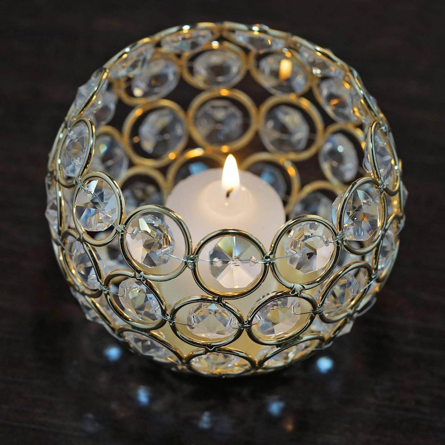 Crystal Beaded Metal Votive Tealight Holder Round Gold - Chic Multipurpose Table Vase for Events 4"