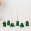 Set of 6 Glass Taper Candle Holders Ribbed Crystal Design Hunter Emerald Green - Reversible Mini Votive Tealight Stands 3"