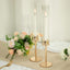 2-Pack Gold Metal Taper Candlestick Holders, Clear Glass Hurricane Candle Stands With Chimney Candle Shades 16"