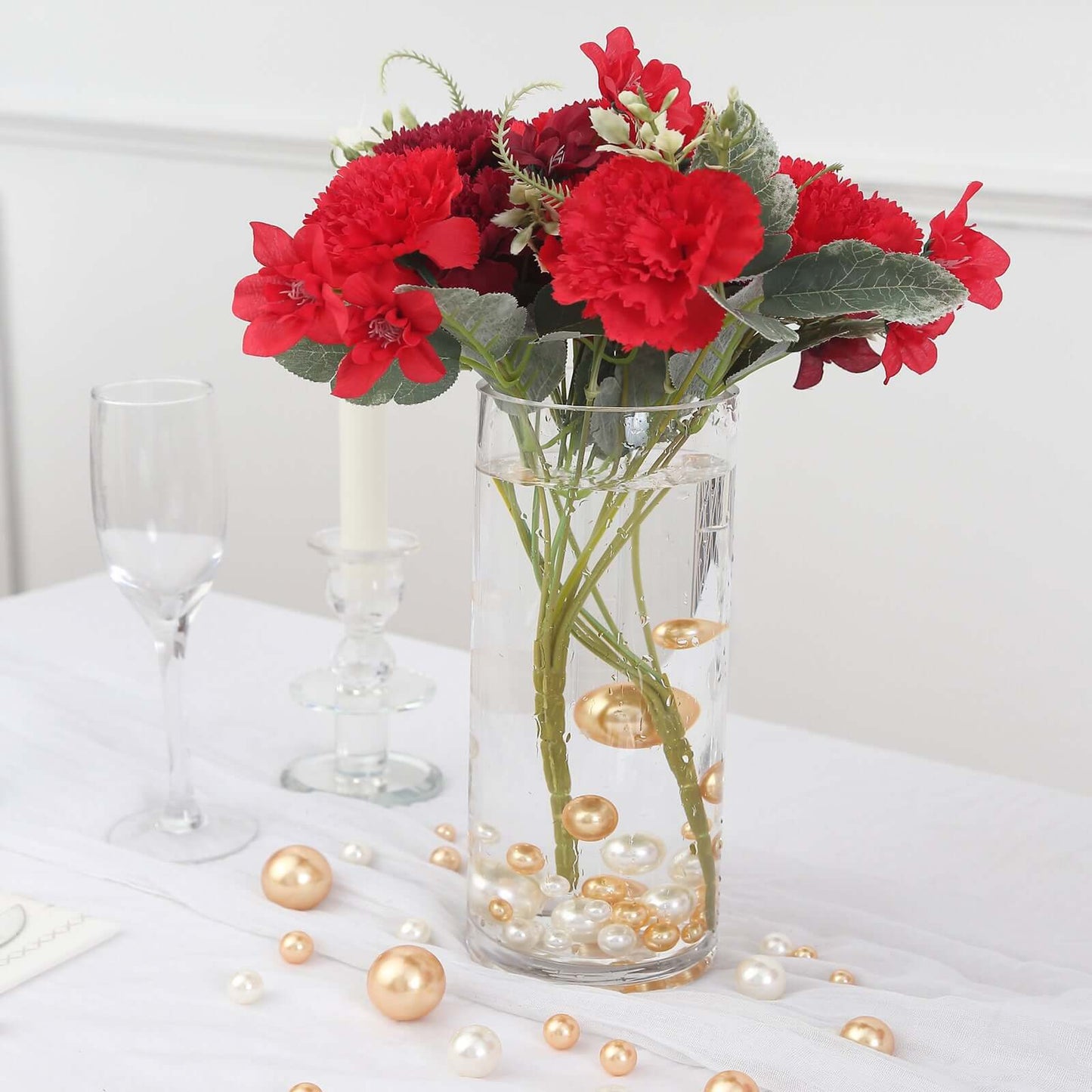 200Pcs Assorted Pearl Beads Vase Fillers in Off White and Gold - Lustrous DIY Craft Bead Set