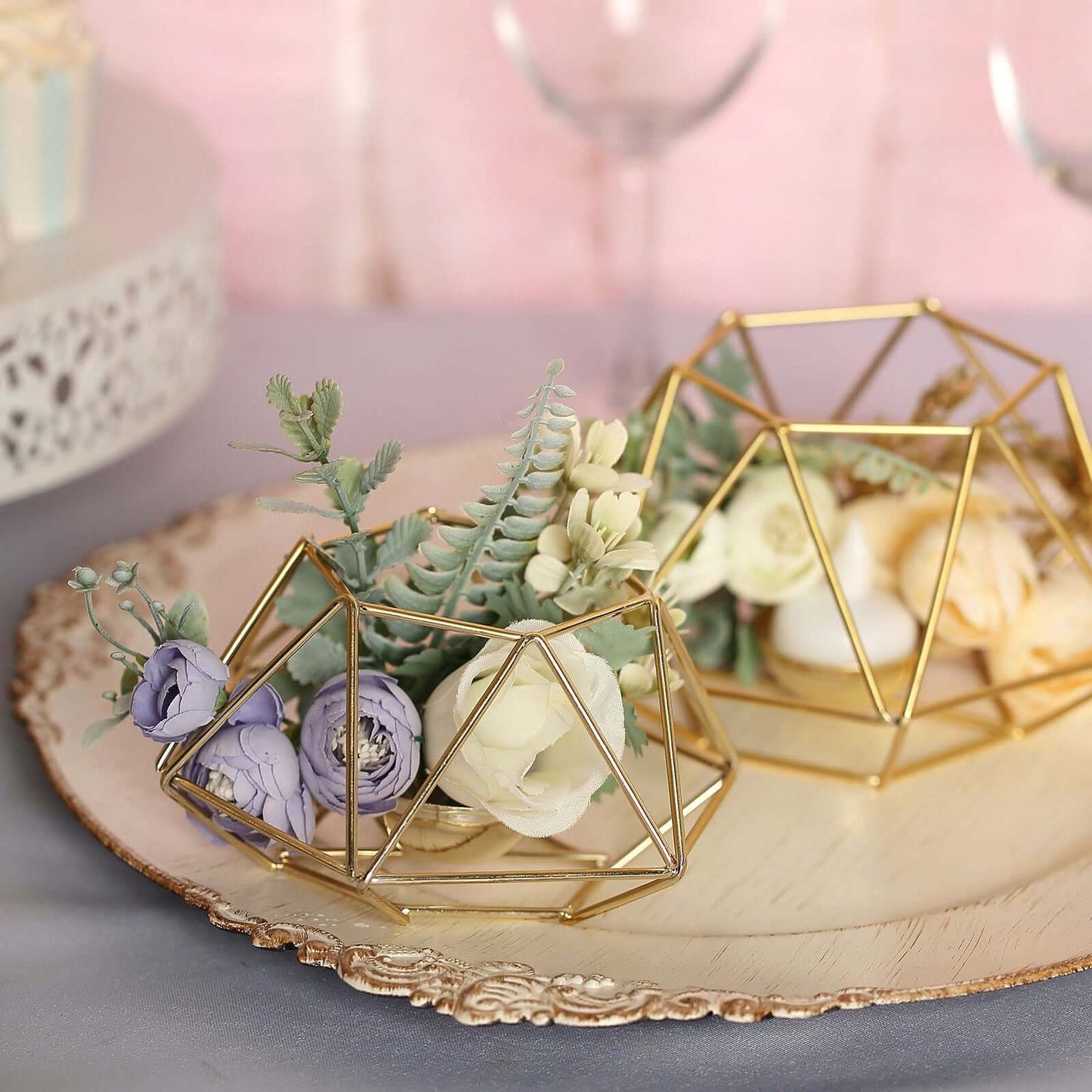 Set of 2 Candle Holders Metal Hexagon Geometric Design Gold - Modern Decorative Centerpieces for Tables 4"x3"