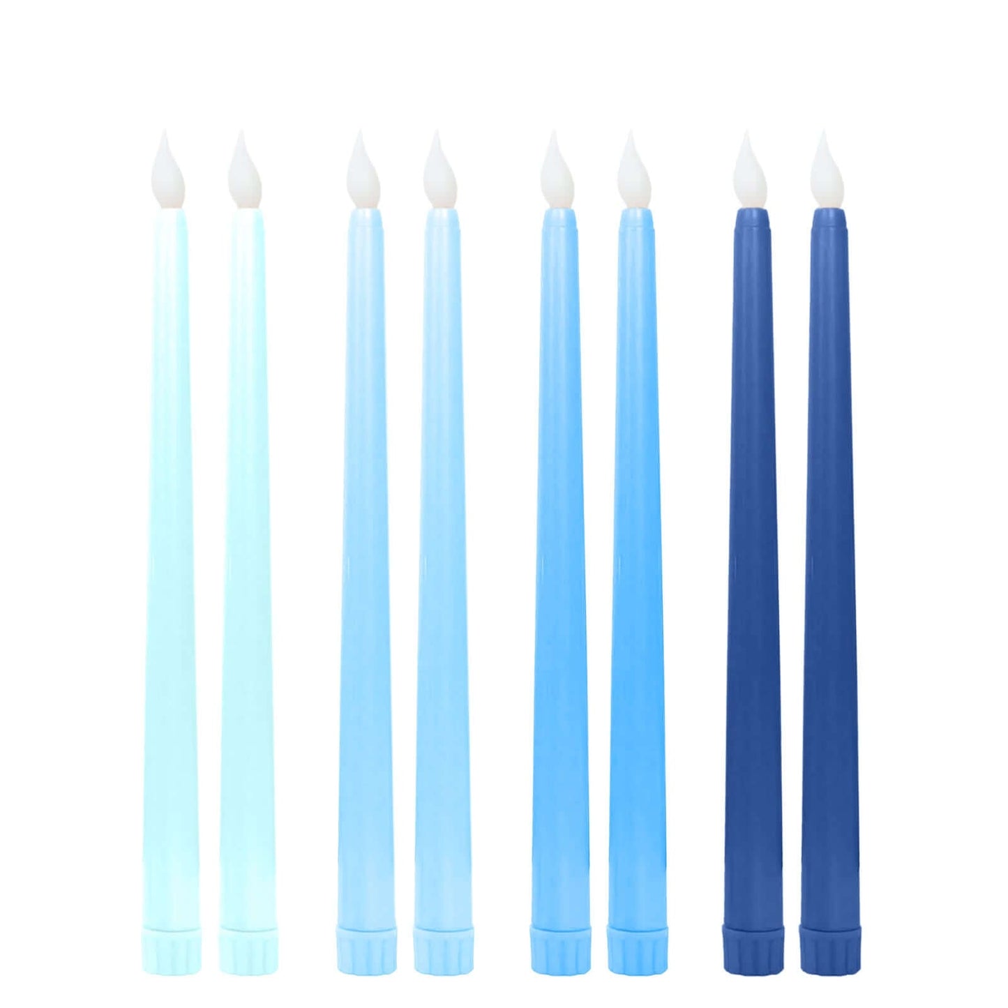 8-Pack LED Flickering Lighting Mixed Blue - Flameless Battery Operated Taper Candles 11"