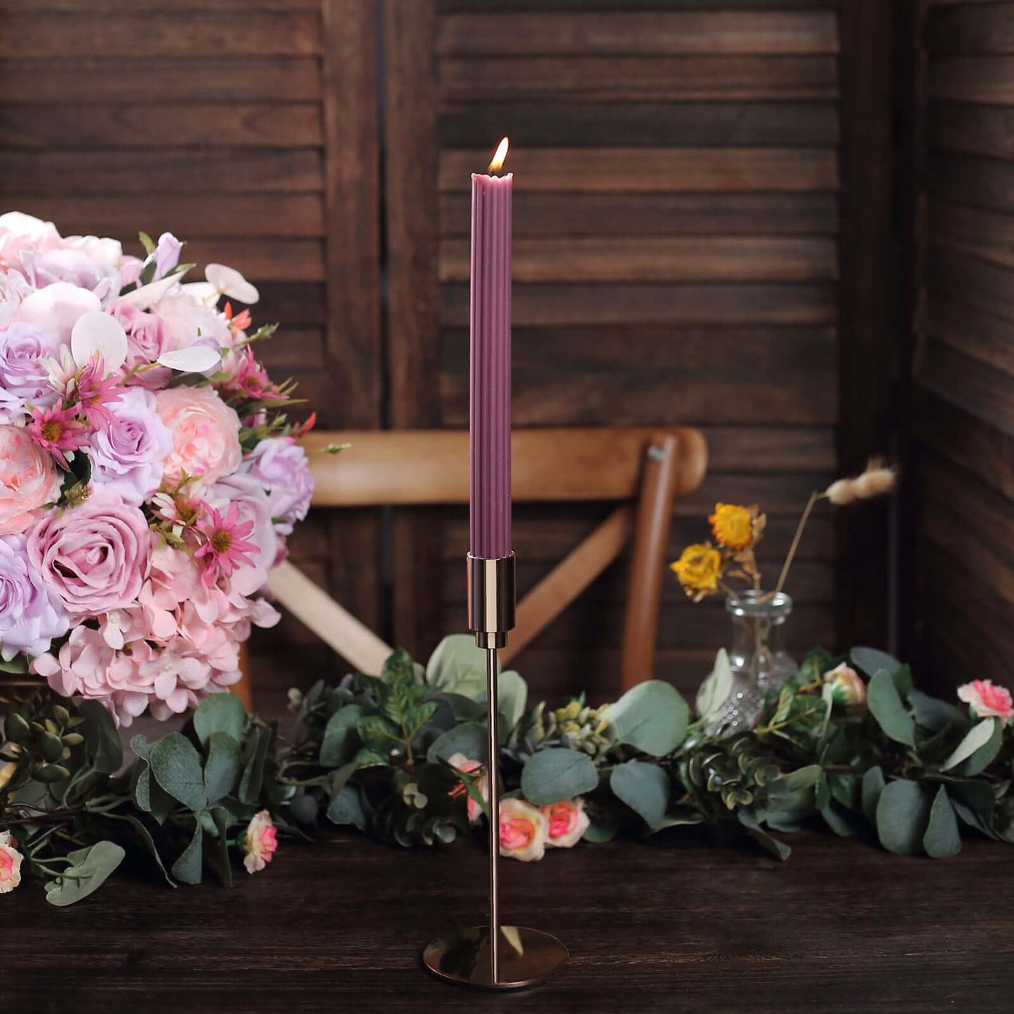 5-Pack Taper Candles Ribbed Wick Ribbon Wax Design Cinnamon Rose - Premium Unscented Dinner Candles 9"