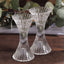 2-Pack Crystal Pillar Candlestick Stands Hour Glass Design with Diagonal Stripes Clear - Reversible Taper Holders 5"