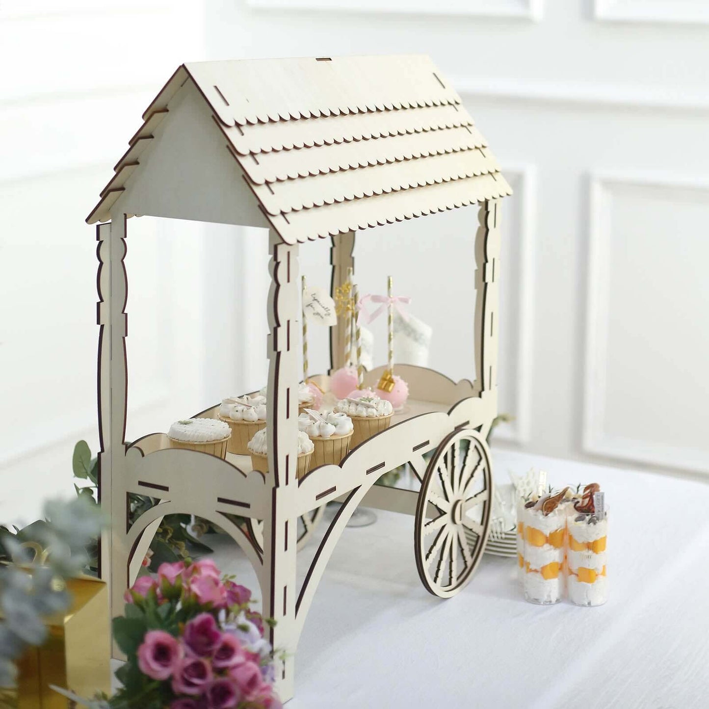 Mini Wooden Dessert Display Candy Cart Sweet Stall Design Natural - Tabletop Cupcake Stand 25"