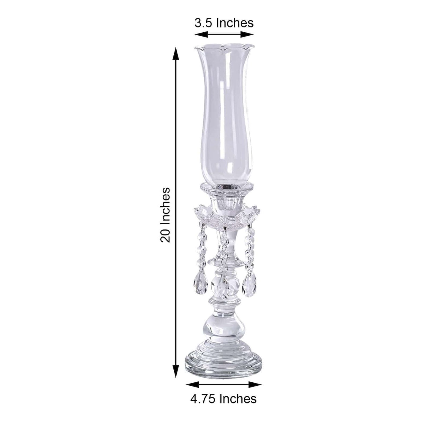 Crystal Glass Hurricane Candle Taper Candlestick Holder, Decorative Piece With Chandelier Chains 20"