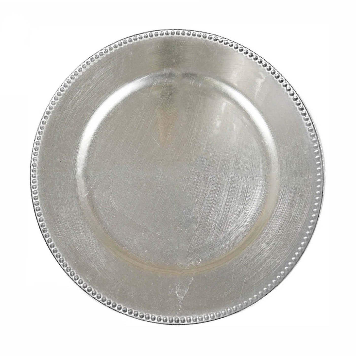 6-Pack Acrylic Round Charger Plates 13" in Silver with Beaded Rim, Dinner Charger Event Tabletop Decor