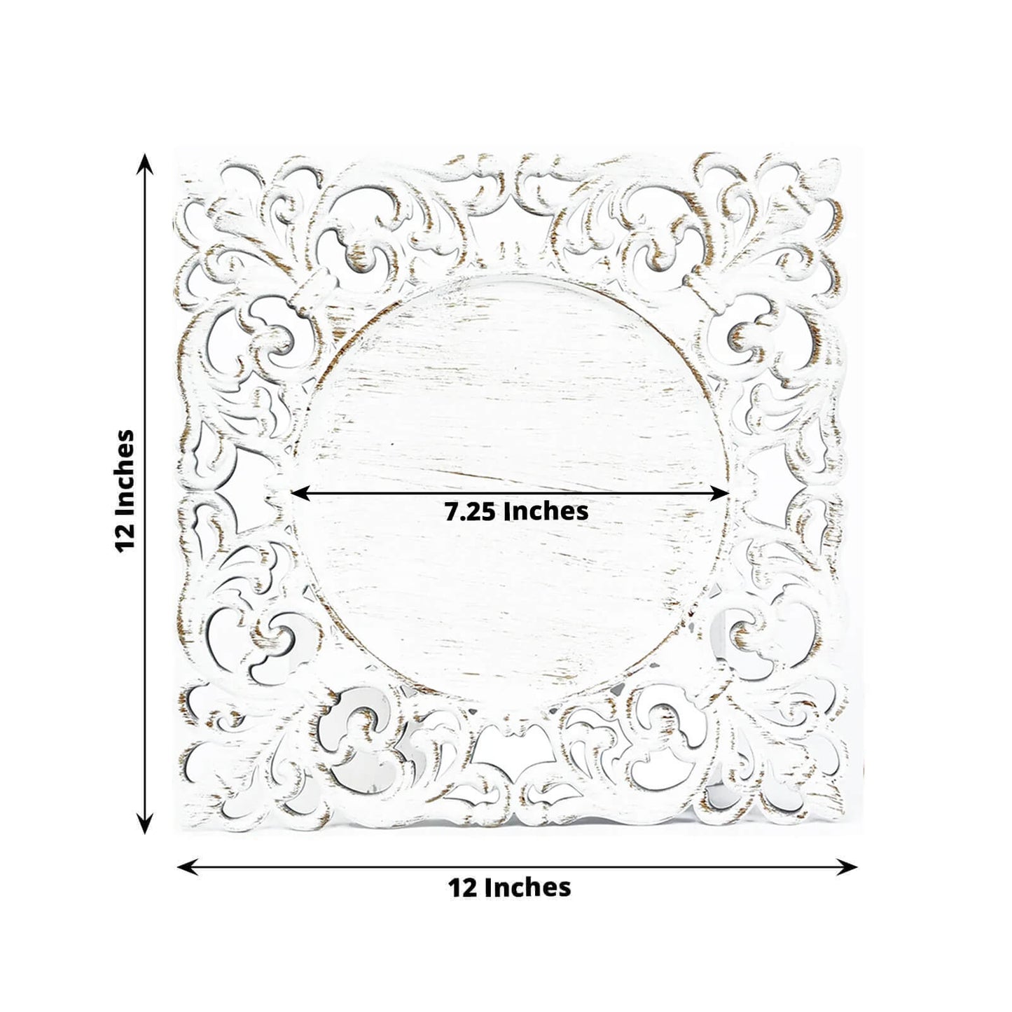 6-Pack Acrylic Square Charger Plates 12" Antique White with Hollow Lace Border, Event Tabletop Decorative Charger Tableware