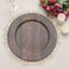 6-Pack Plastic Round Charger Plates 13" in Dark Brown with Faux Wood Finish, Rustic Boho Chic Dinner Party Charger Tableware
