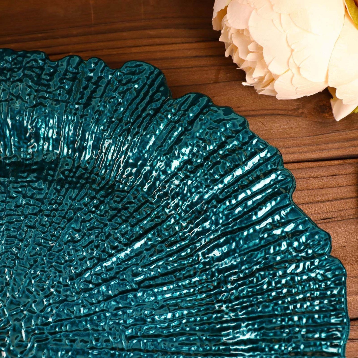 6-Pack Acrylic Plastic Round Charger Plates 13" in Peacock Teal with Reef Design, Dinner Charger Tableware