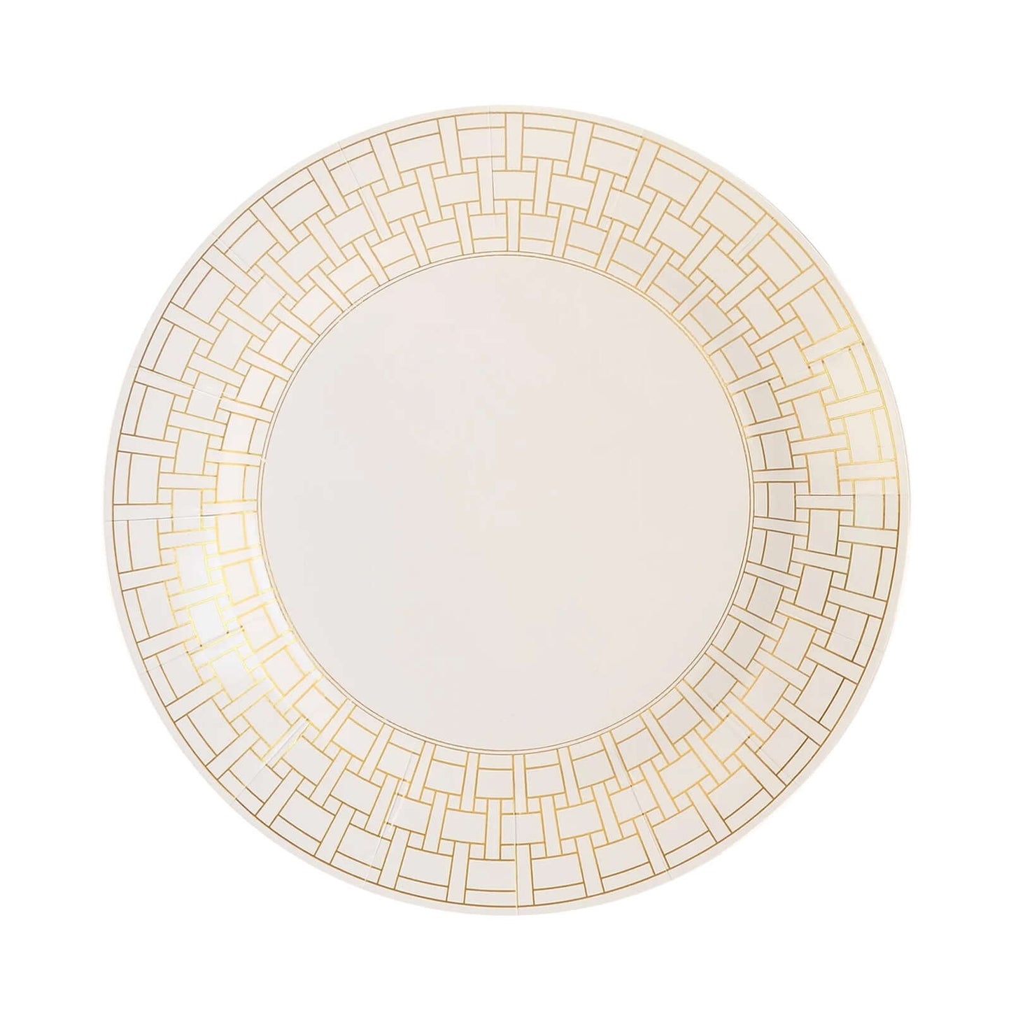 10-Pack Cardstock Paper Charger Plates in White with Gold Basketweave Pattern Rim - 650GSM Cardboard Placemats for Weddings & Banquets 13"