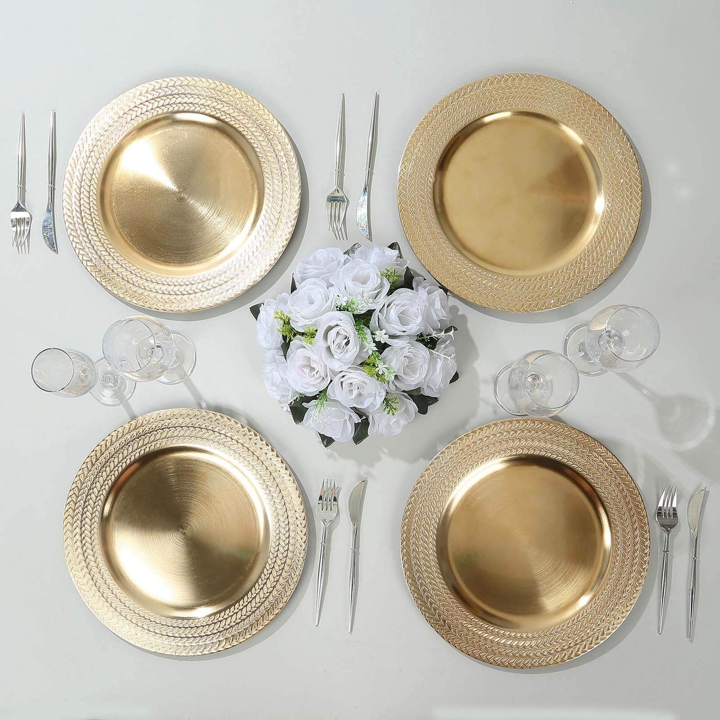 6-Pack Acrylic Round Charger Plates 13" in Gold with Wheat Pattern Rim, Stylish Dinner Party Charger Tableware