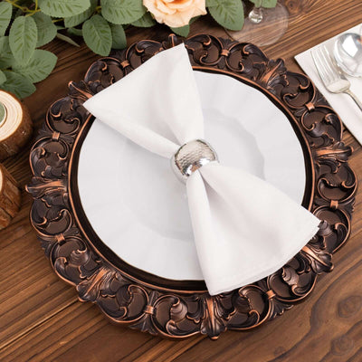 6-Pack Acrylic Round Charger Plates 13" in Dark Brown with Aristocrat Retro Baroque Rim, Ornate Plastic Decorative Chargers