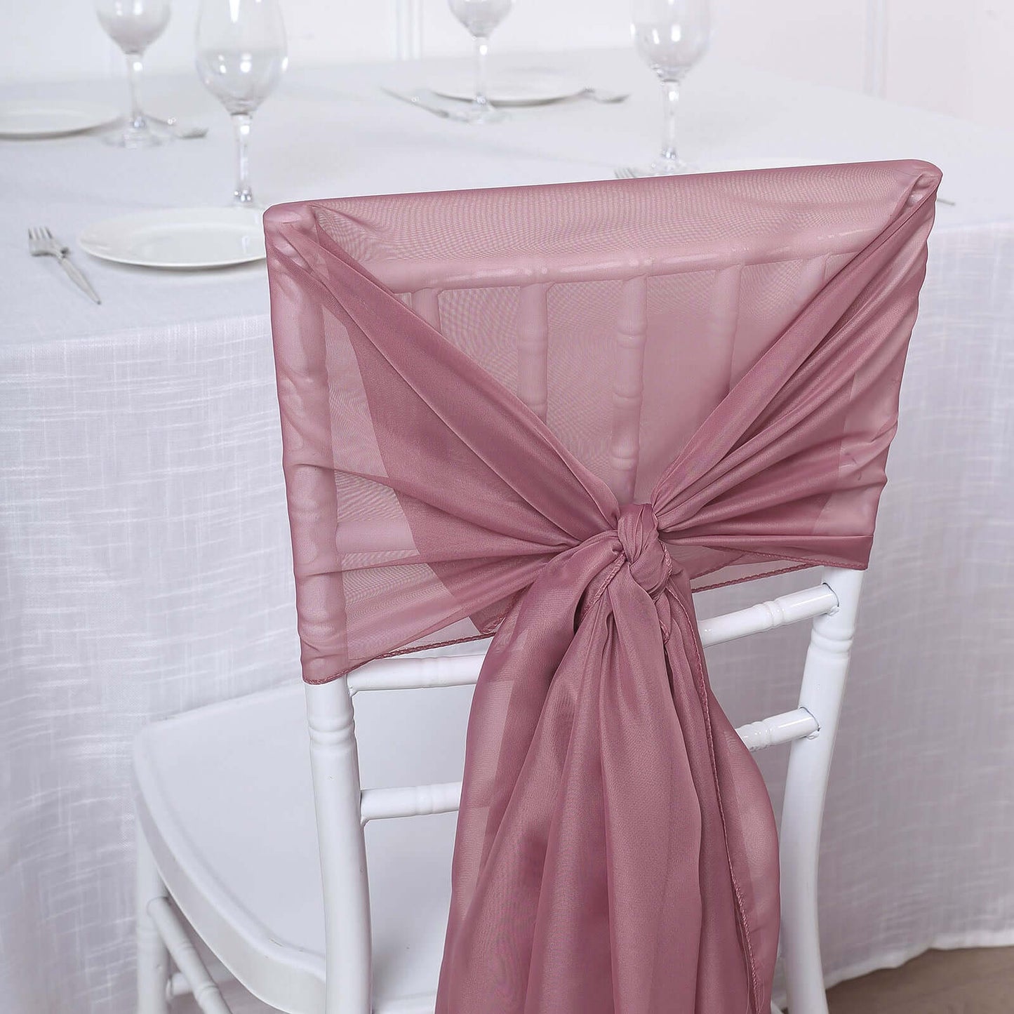 5 Pack Chiffon Chair Sashes Mauve/Cinnamon Rose - Soft & Lightweight Designer Chair Bows 22"x78"