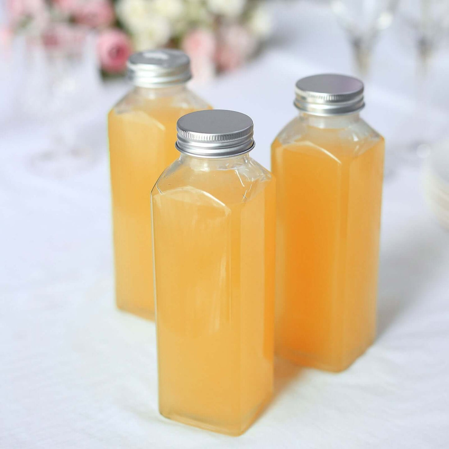 12-Pack Glass Jars French Square Design Clear with Aluminum Caps - Refillable Storage Bottles for Pantry & Organization 7" 12oz