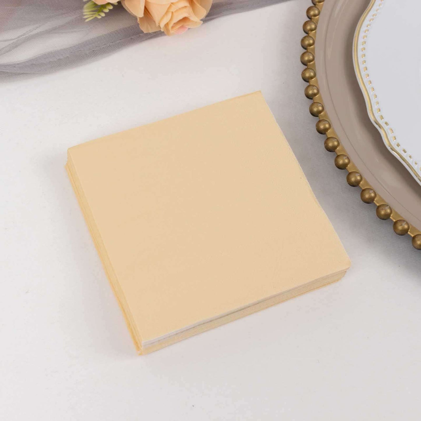 50-Pack Paper Beverage Napkins Beige - 2 Ply Disposable Soft 18GSM Cocktail Napkins 5"x5"