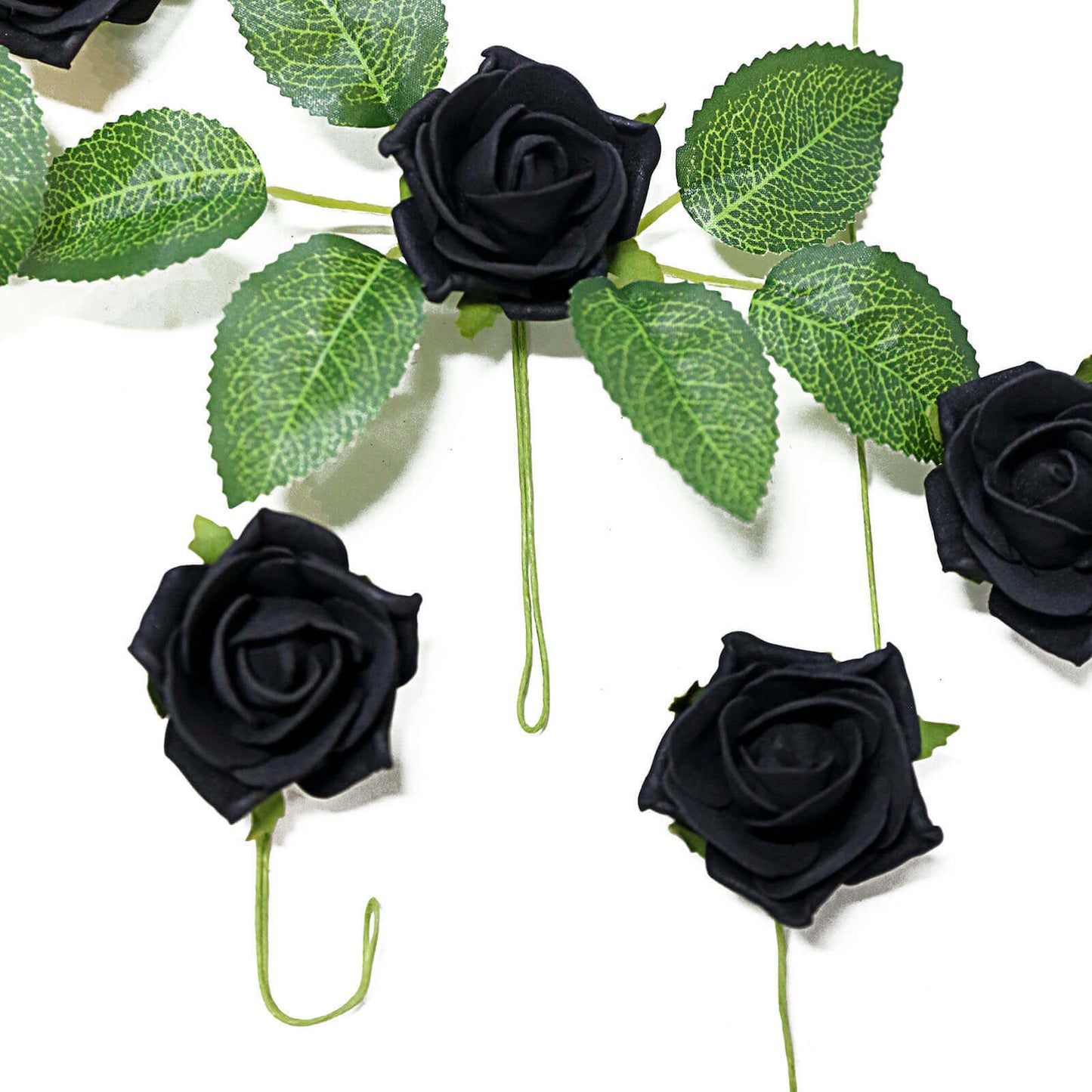 24 Roses 2" Black Artificial Foam Flowers With Stem Wire and Leaves