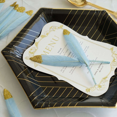 30-Pack Turkey Feathers Craft Feathers Glitter Gold Tip Light Blue - Decorative Feathers for DIY Party Projects