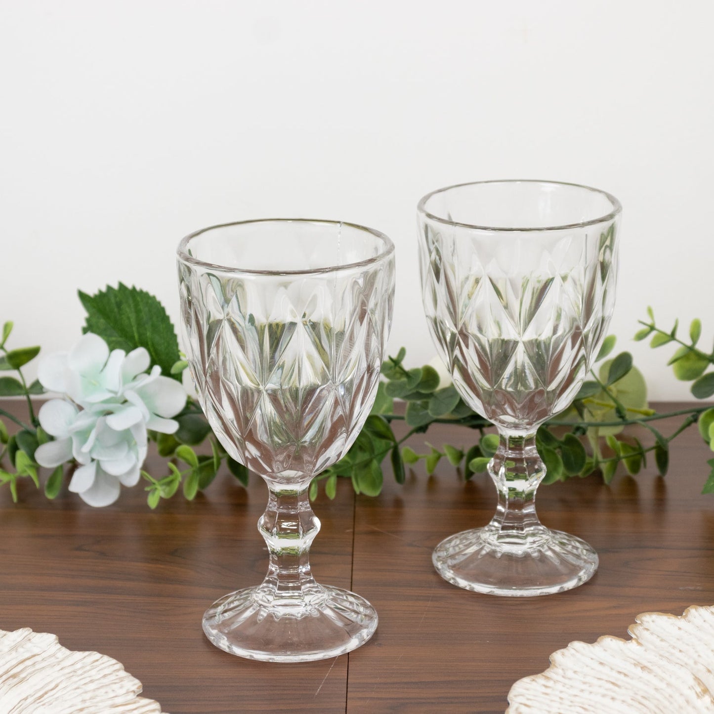 6-Pack Wine Glasses Clear Embossed Crystal Cut Design Stemmed - Goblets for Parties & Events 12oz 7"