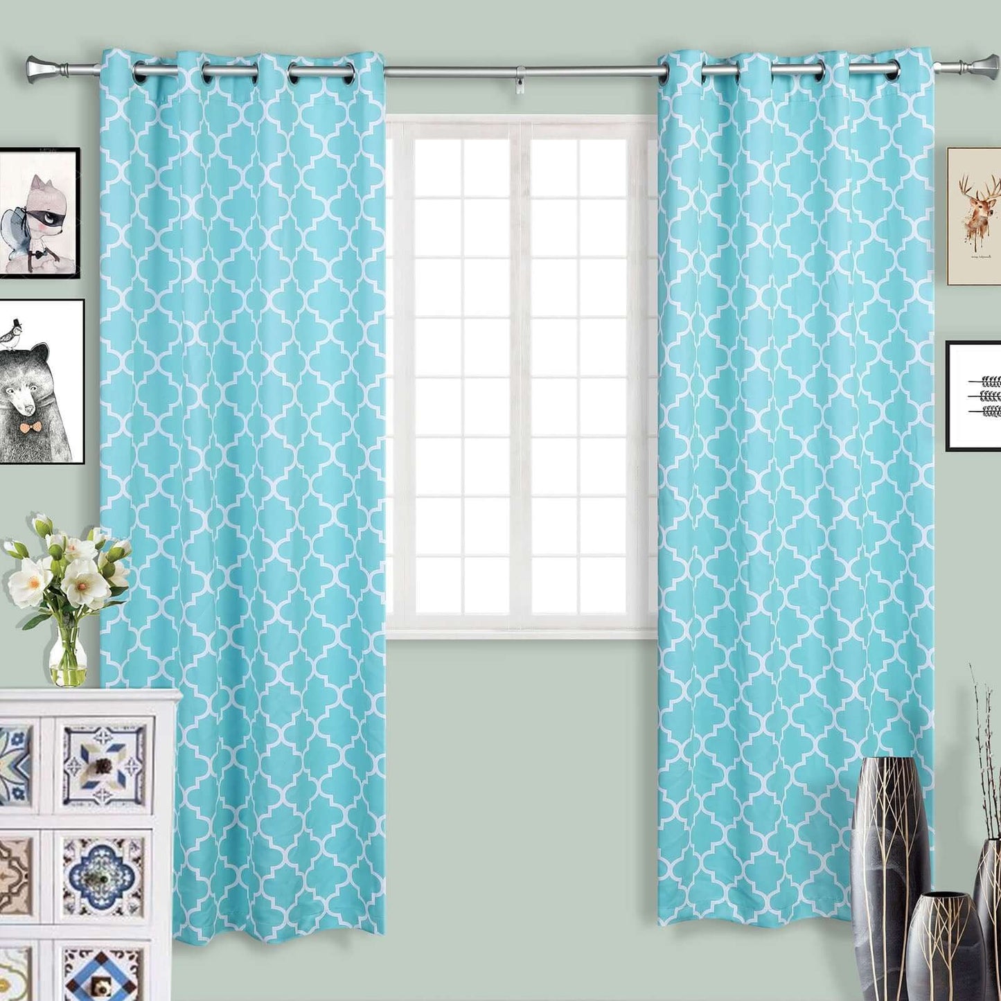 42"-126" Adjustable Curtain Rod Set, Silver, Teardrop Finials