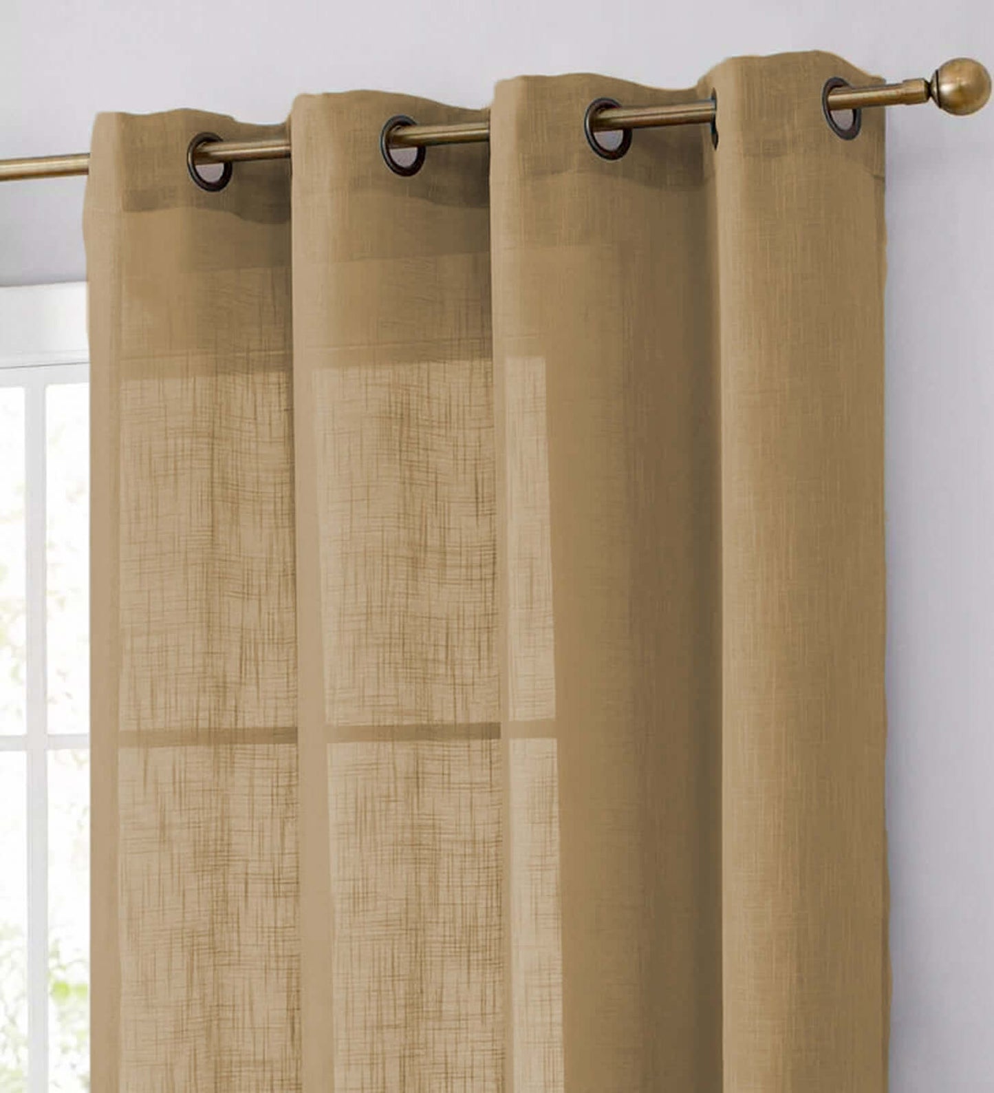2 Pack Handmade Natural Faux Linen Curtains 52"x64", Curtain Panels With Chrome Grommets