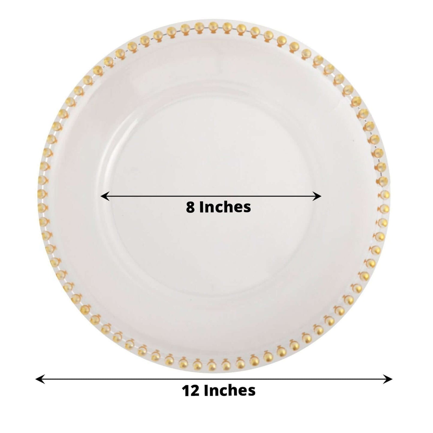 6-Pack Acrylic Round Charger Plates 13" in Clear with Gold Beaded Rim, Decorative Dinner Party Serving Plates
