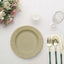 25-Pack Paper 8" Round Dessert Plates in Khaki Sunray Design with Gold Rim - Disposable Heavy Duty 350GSM Appetizer Salad Plates