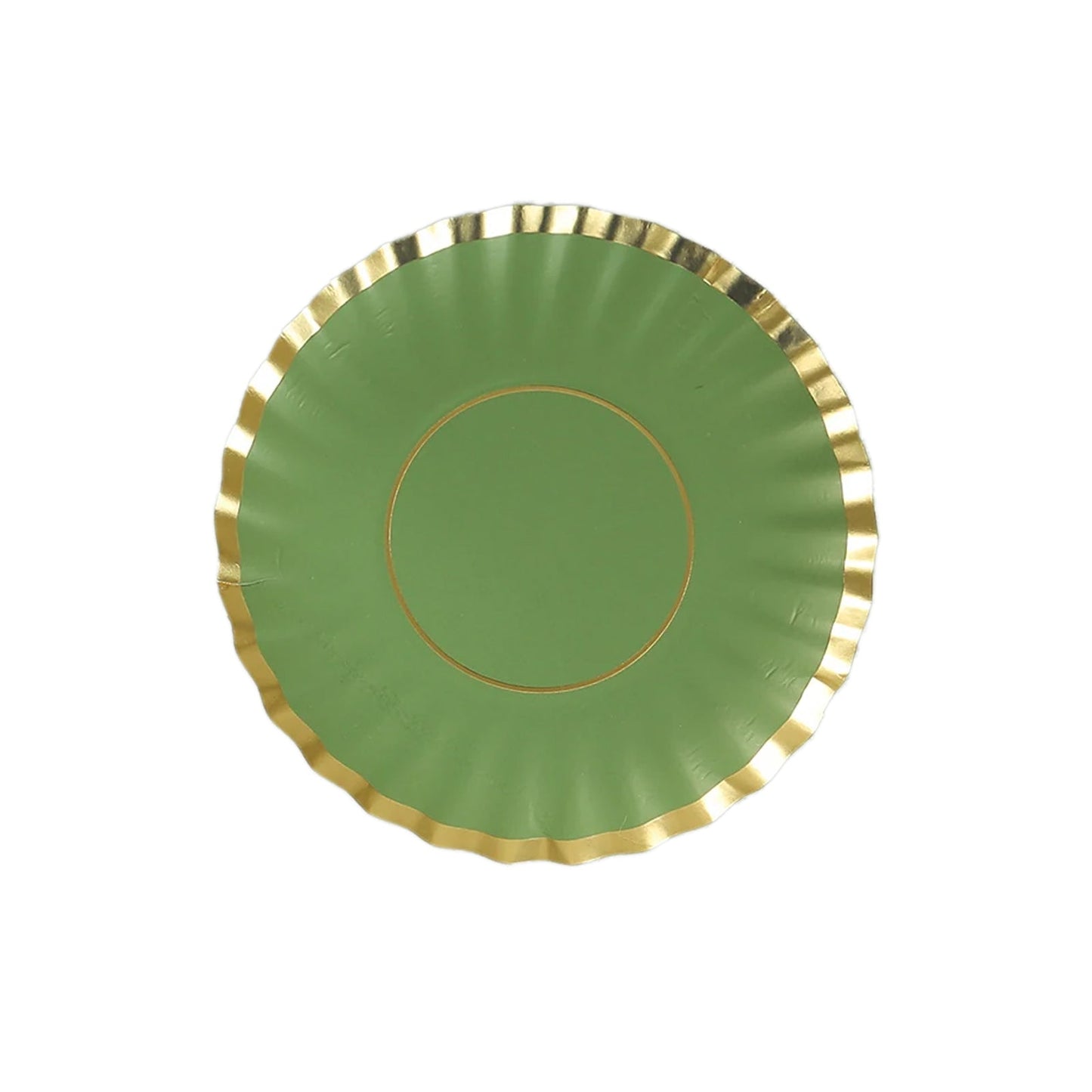 50-Pack Paper 3.5" Round Party Plates in Dusty Sage Green with Gold Scalloped Rim for Tapas, Appetizers & Finger Foods