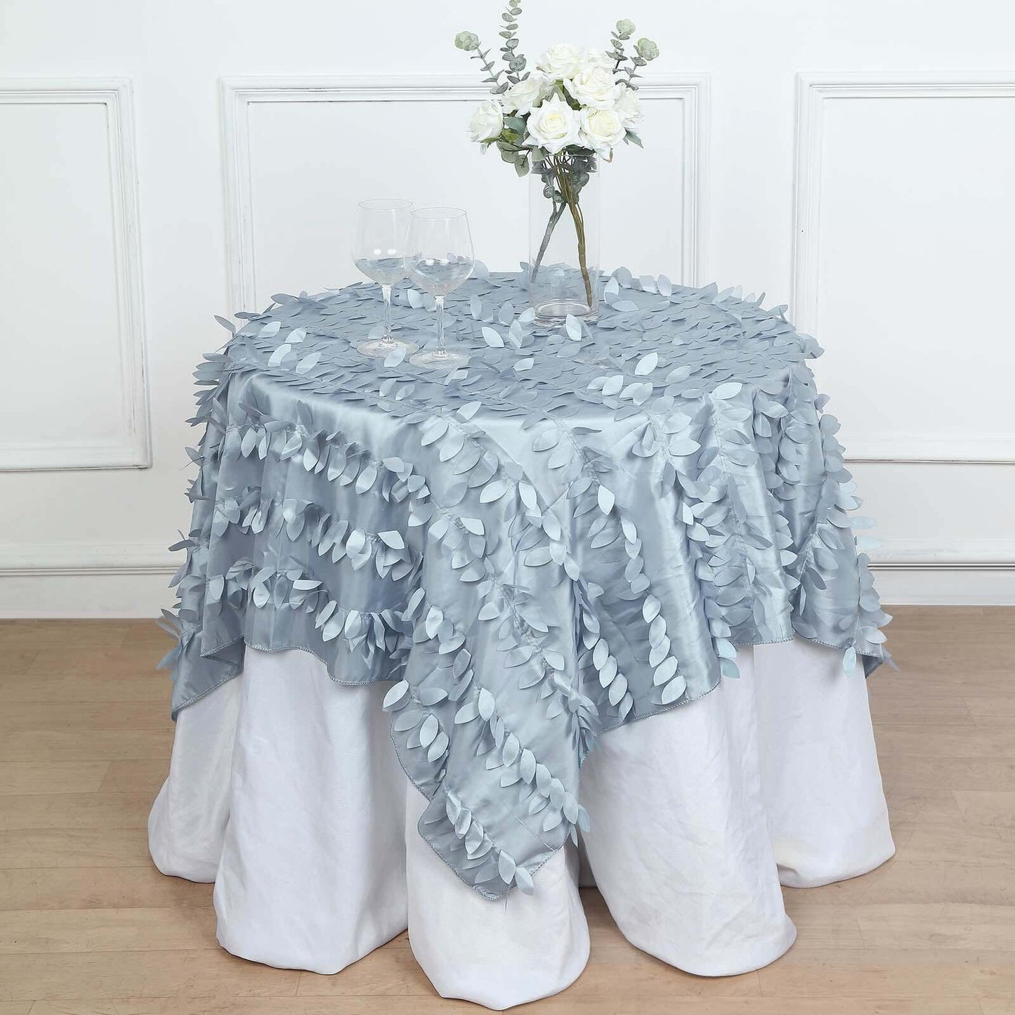 Taffeta 54"x54" Table Overlay Square Tablecloth Dusty Blue 3D Leaf Petal Table Cover